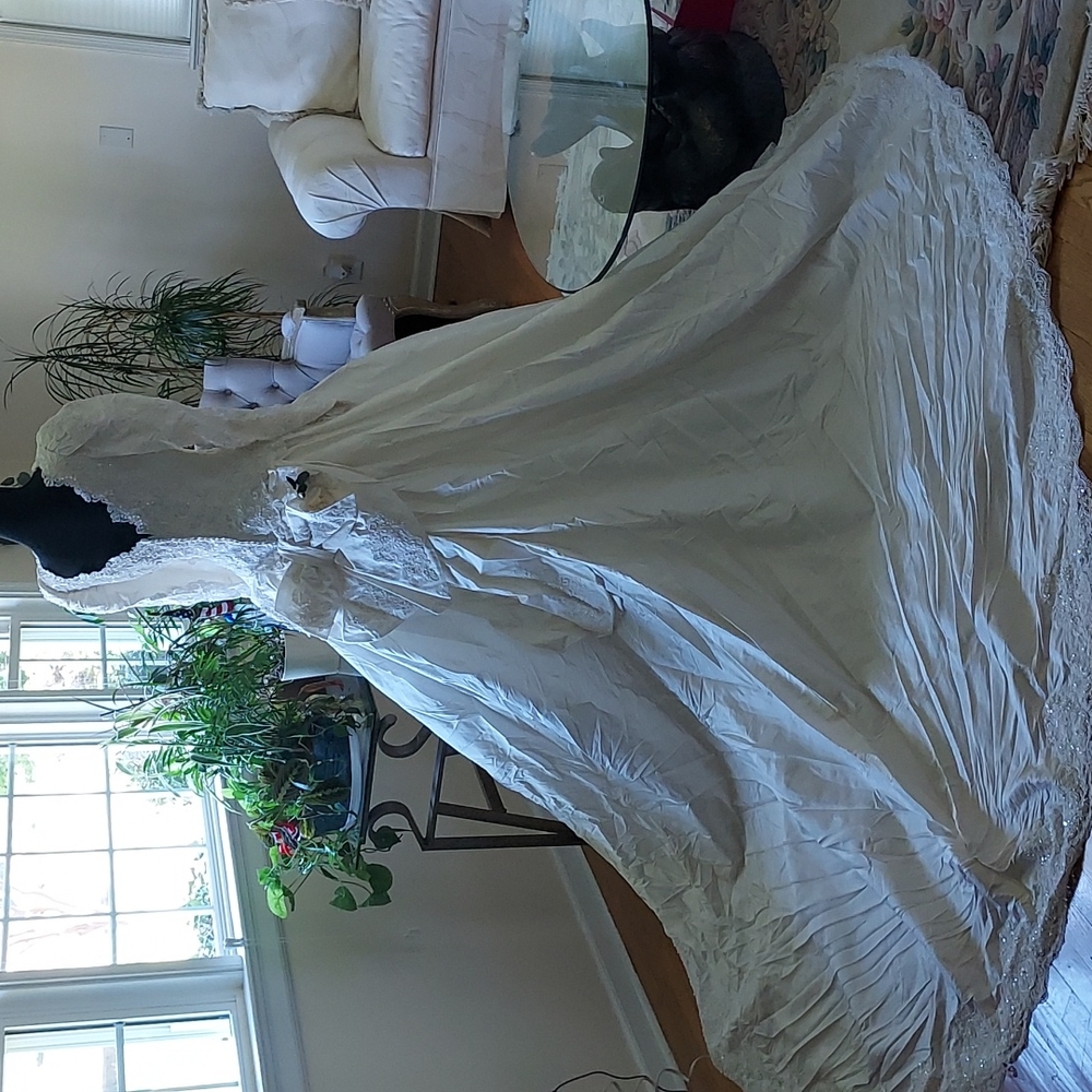 Vintage Michele Vincent Dupioni Silk Wedding Gown with Pearls and Lace - Picture 2 of 16